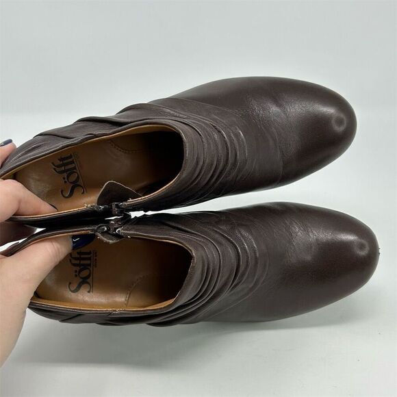 Sofft Women's Brown Ruched Leather Heeled Ankle Boots Size 7 M Fall Casual - Picture 9 of 14